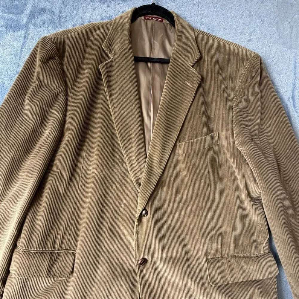 Covington Mens 48R Brown Corduroy Blazer Sport Coat Cotton 2 Button Jacket